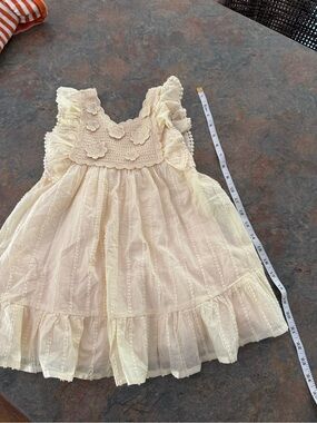 Girls Cream Ruffle Crochet Flower Sundress